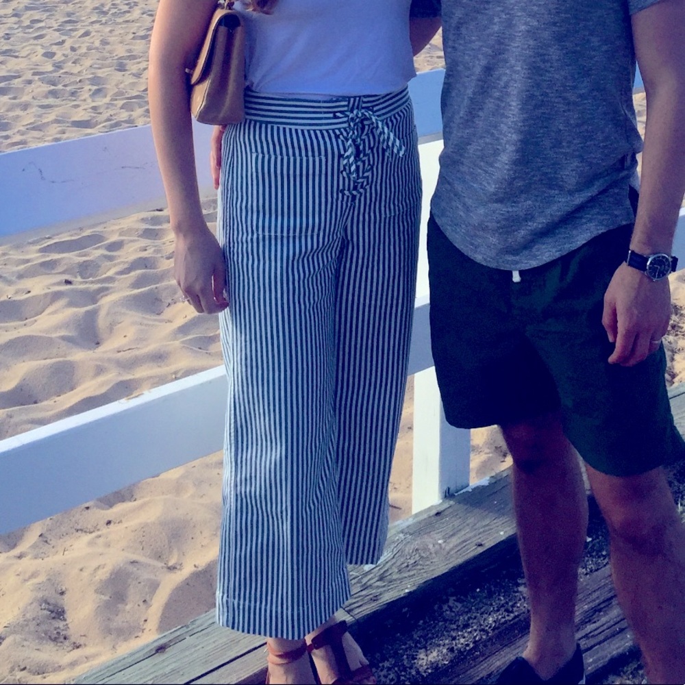 Madewell Lace-Up Wide-Leg Crop Pants in Stripe